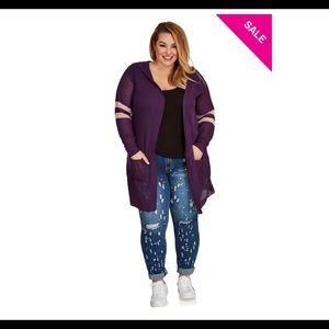 OPEN STITCH HOODED CARDIGAN